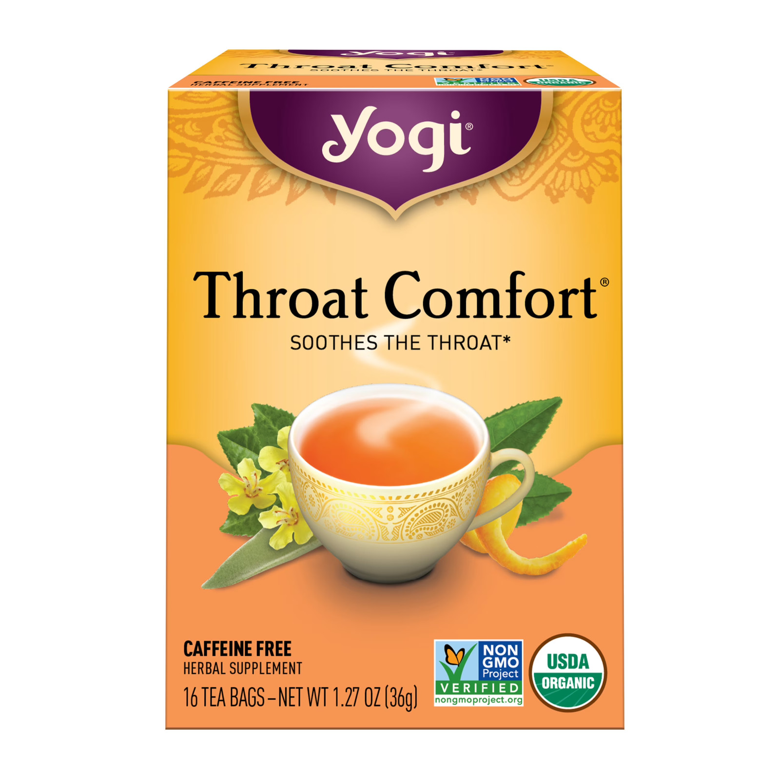 Yogi Tea Throat Comfort Caffeine-Free Organic Herbal Tea Bags 16 Count