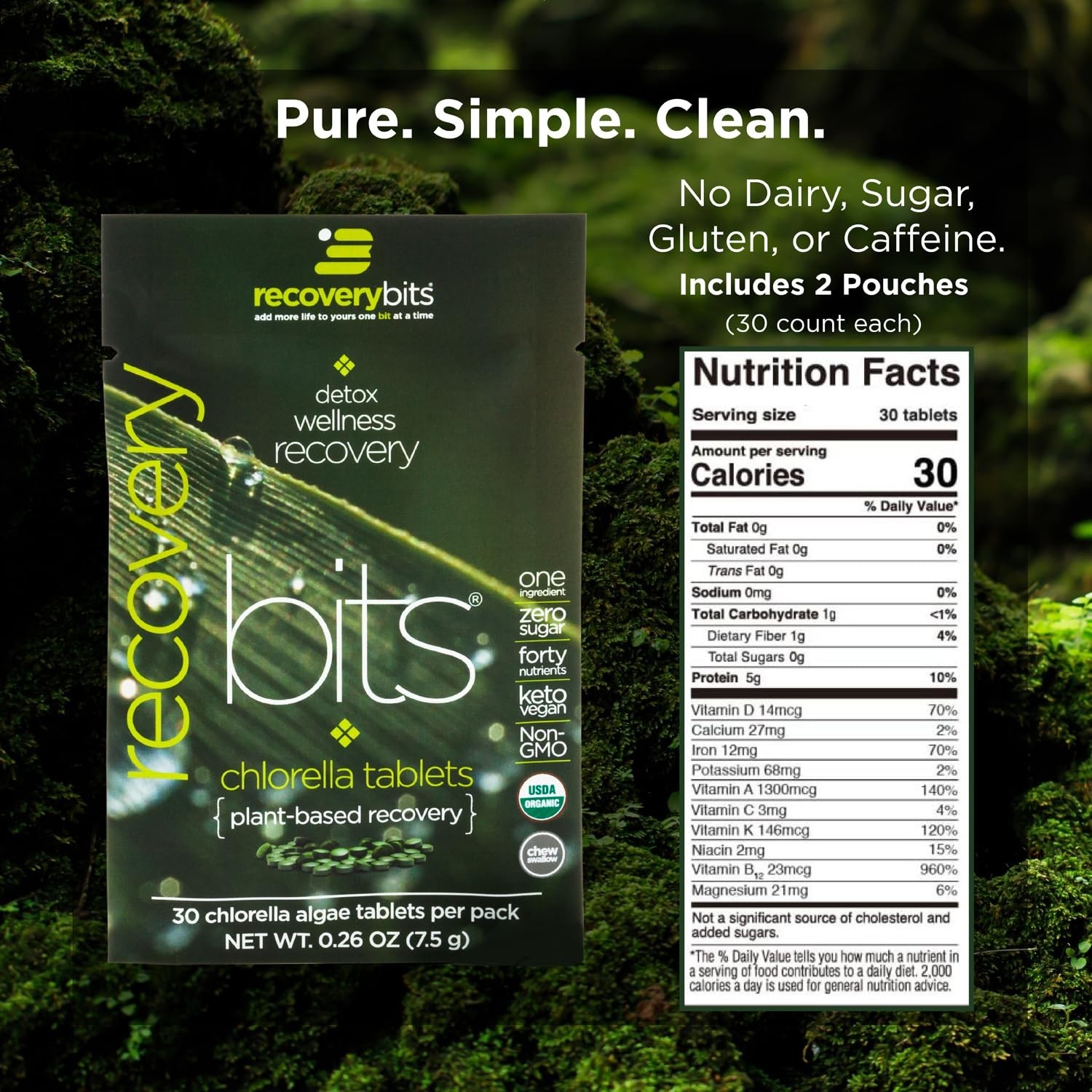 ENERGYbits – Organic Spirulina & Chlorella Tablets – Packs 4 Bags, 30/Bag