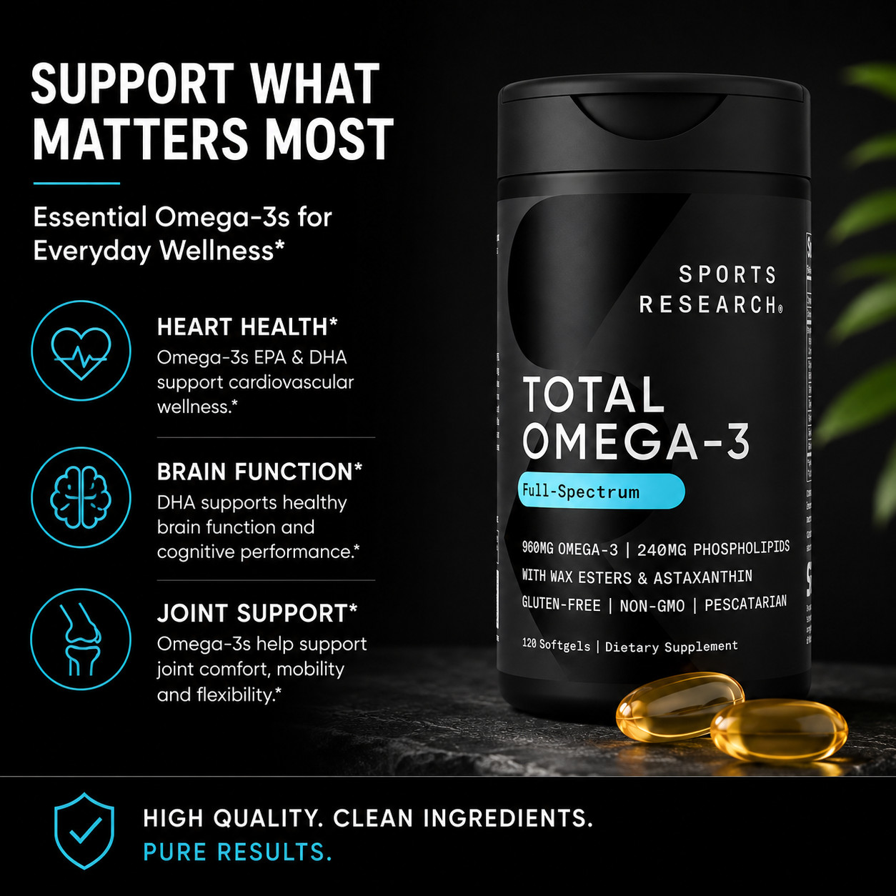 Sports Research Total Omega-3 Full Spectrum 120 Softgels Fish Oil EPA DHA