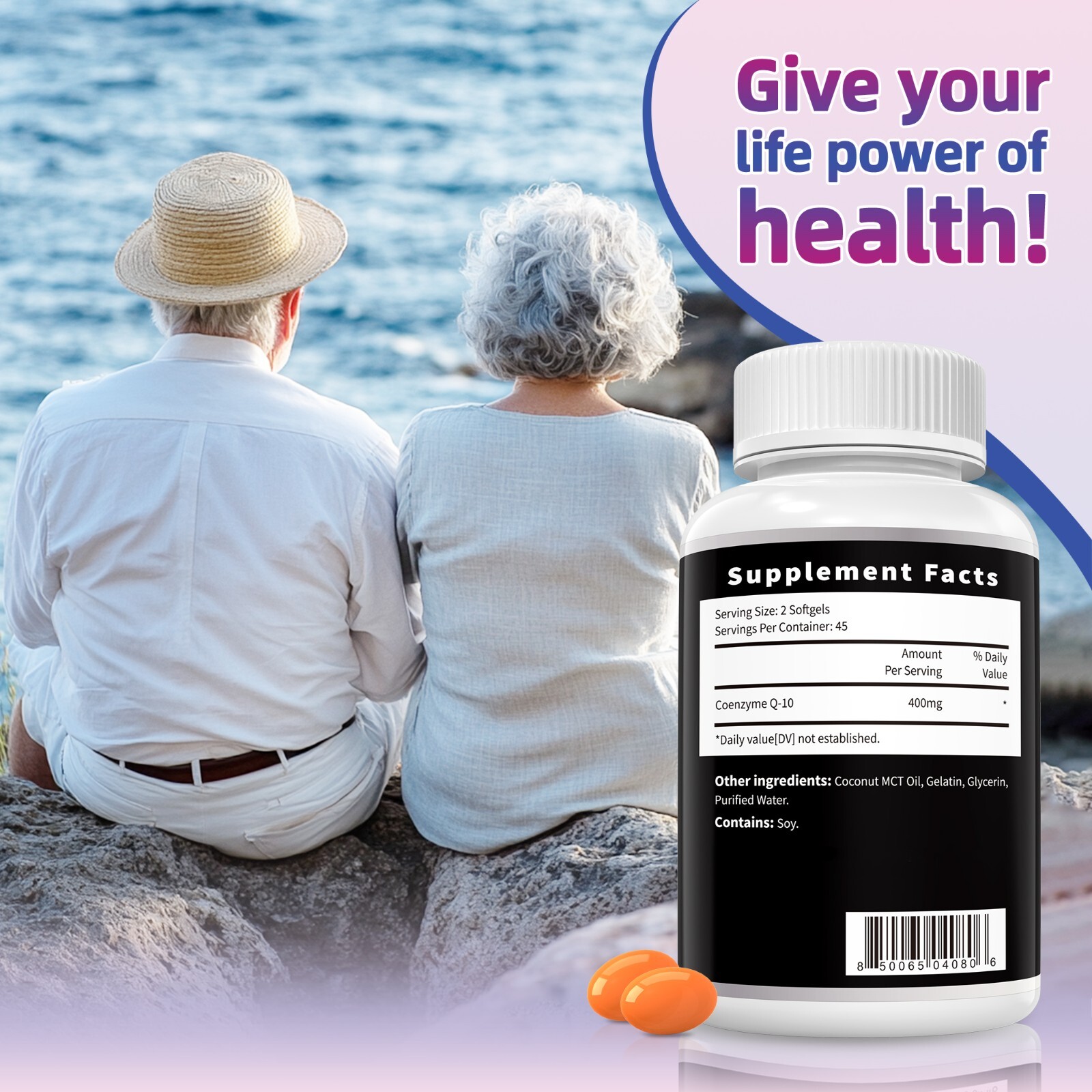 High Absorption Pure CoQ10 400mg 90 Softgels Extra Strength Gluten Free