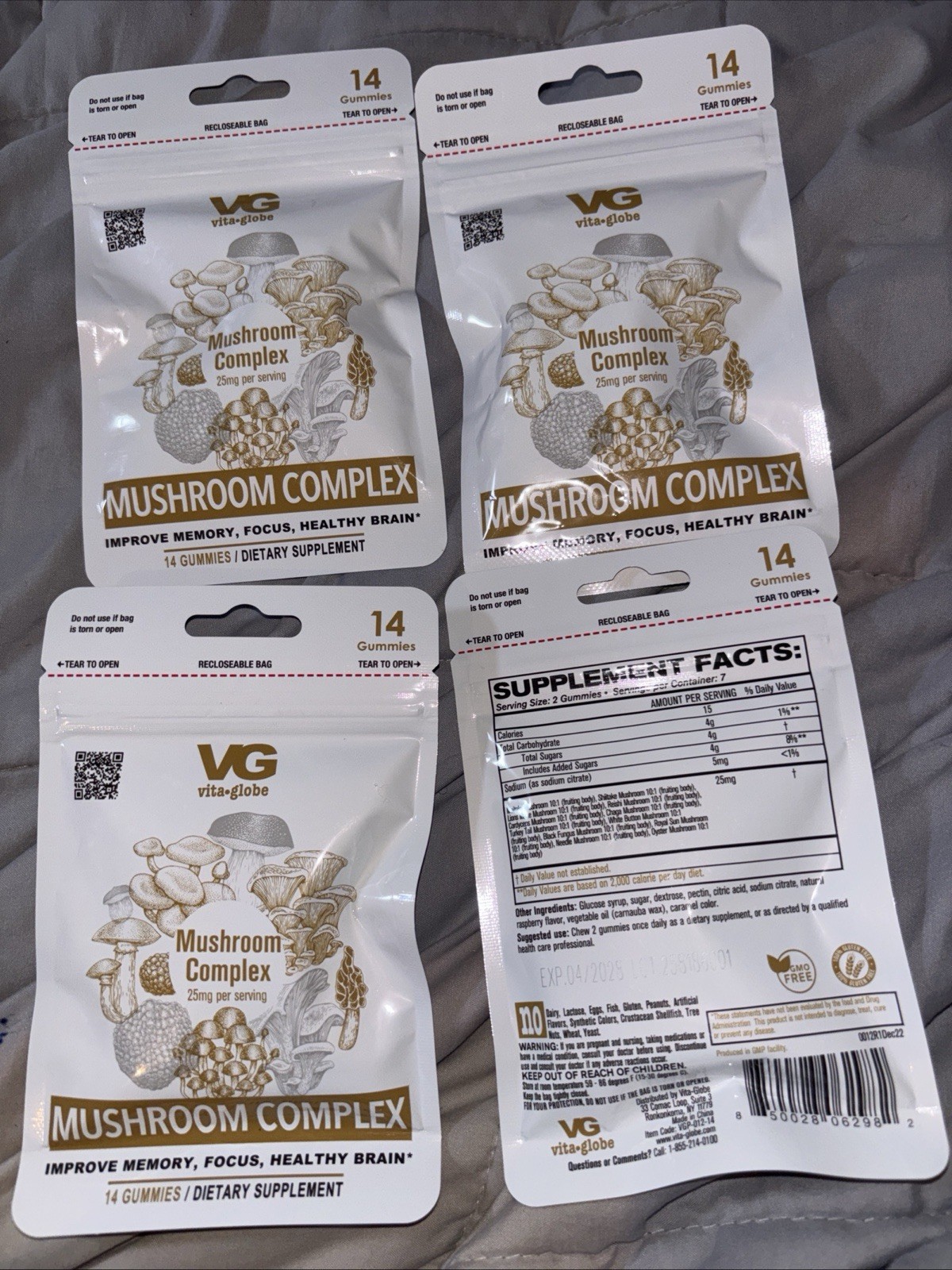 4X Mushroom Complex Gummies -Vita Globe 14ct Focus Memory Brain Health EX 8/27