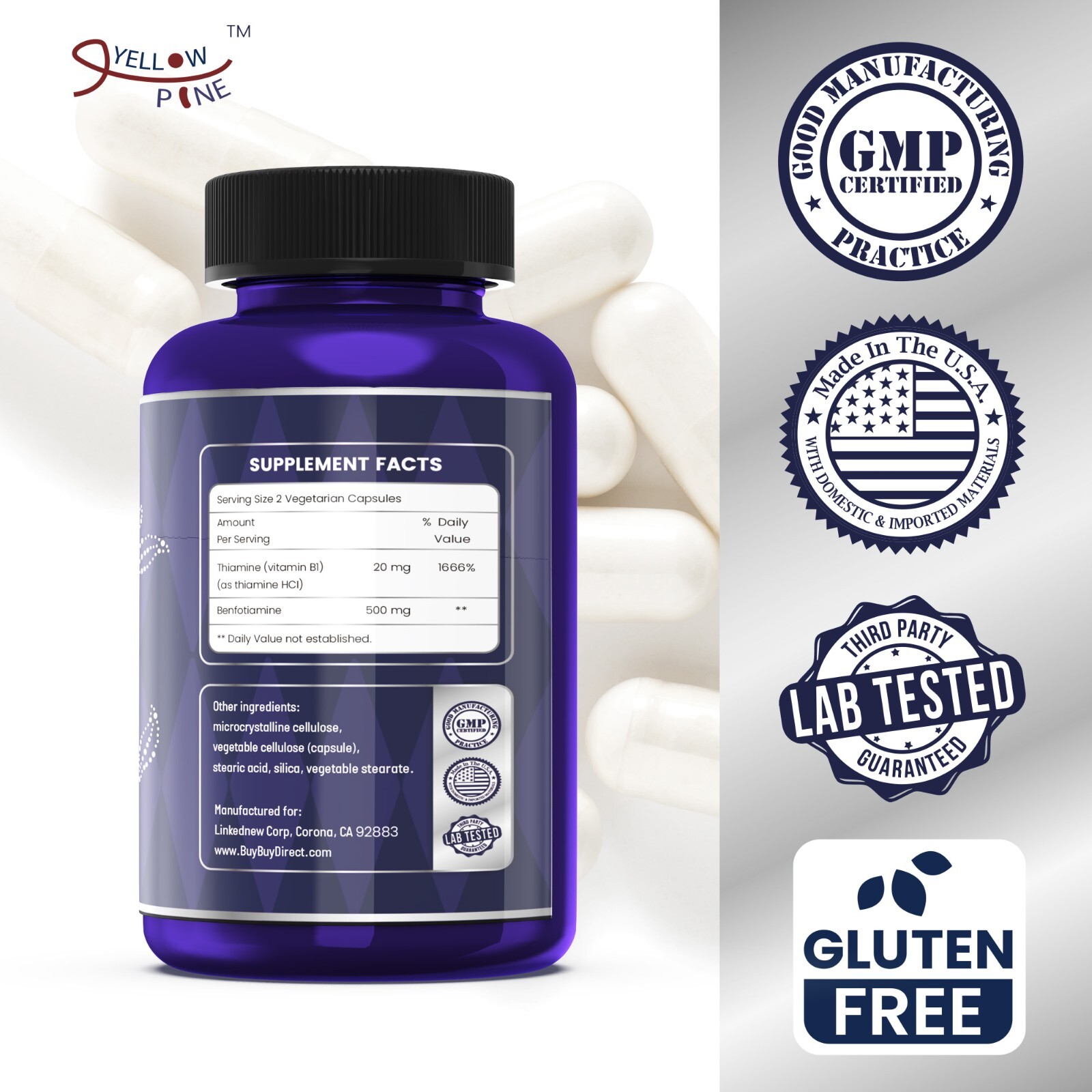 🔥Buy 2 Get 1 Free, Vitamin B1 500 mg High Potency , 360 Capsules Benfotiamine