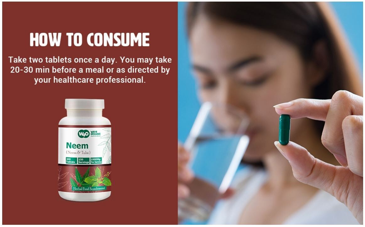 Neem Tulsi Tablets, 300 Pills, 150 Servings. Equal Ratio of Neem & Tulsi