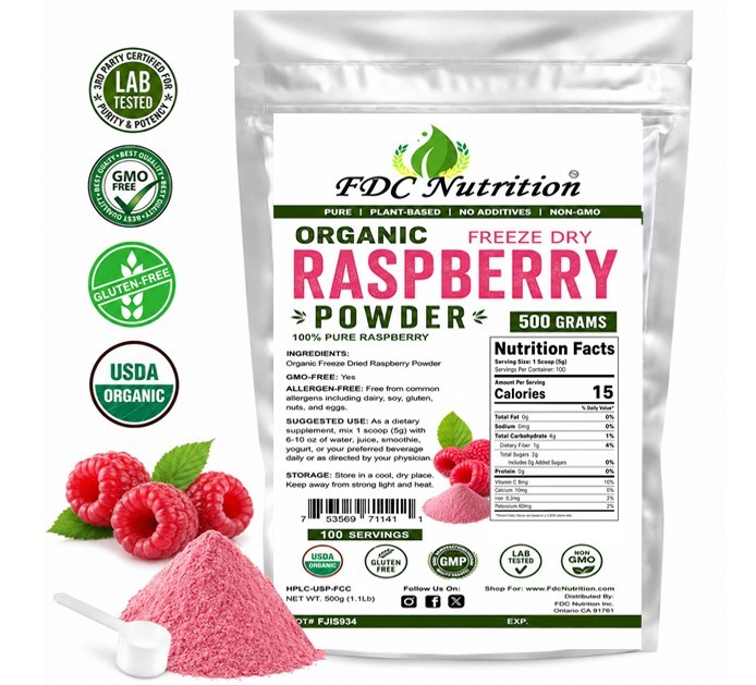 Freeze Dried Raspberry Powder Organic Superfood Non GMO Gluten Free Vegan 1.1lb
