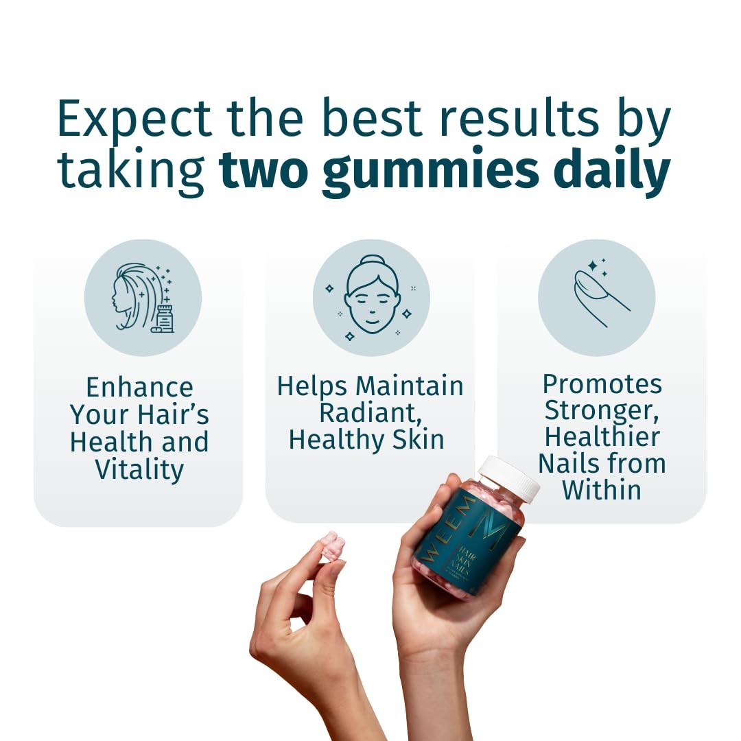 WEEM Hair Skin and Nails Gummies – Supports Healthy Hair – Vegan biotin Vitamins