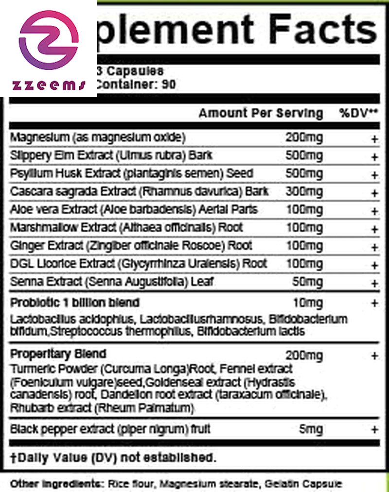 Slippery Elm Psyllium Cascara Marshmallow Magnesium Aloe and DGL – 90 Count Made