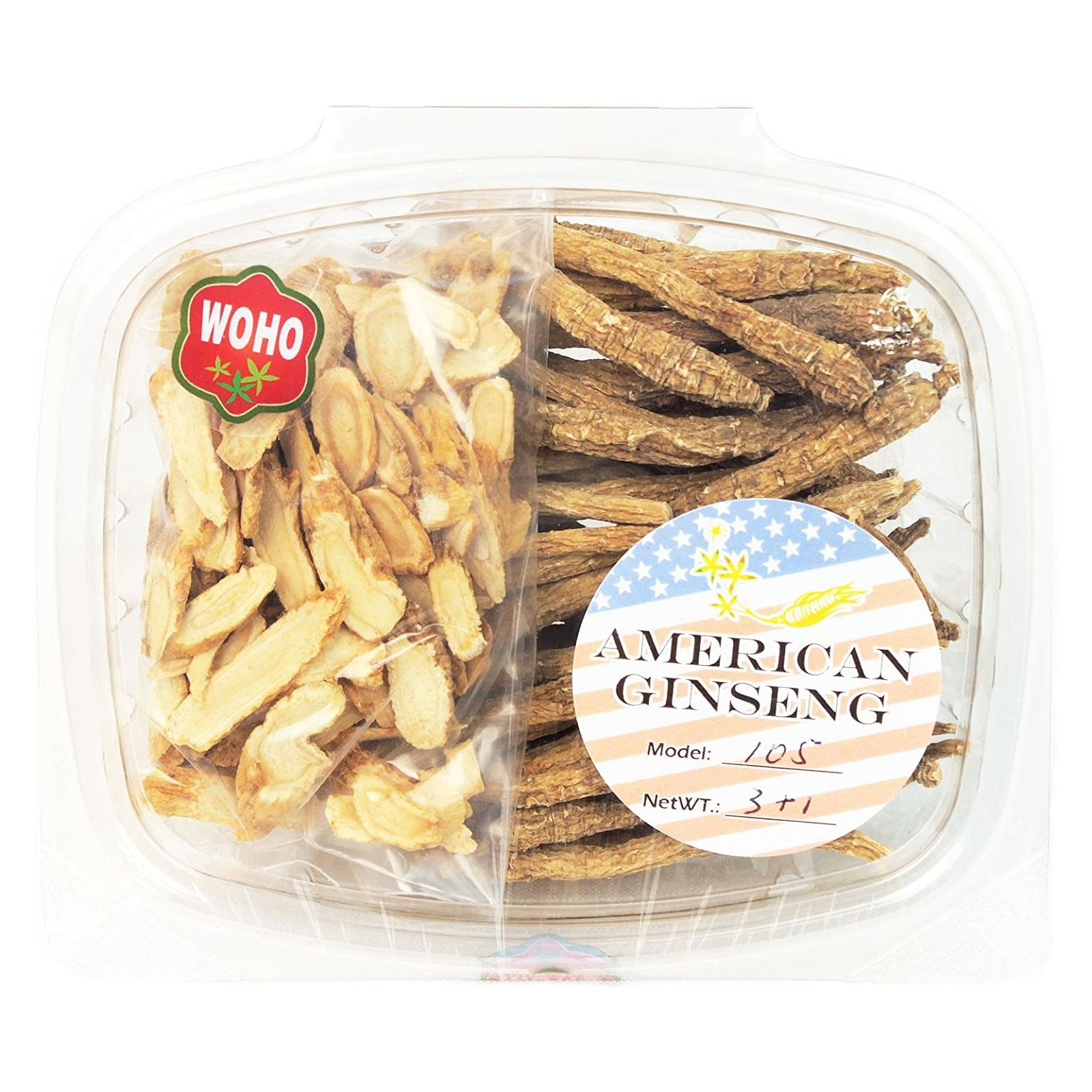 WOHO American Ginseng #105 Long Small #2 Root 3oz + FREE Slice Small 1 oz
