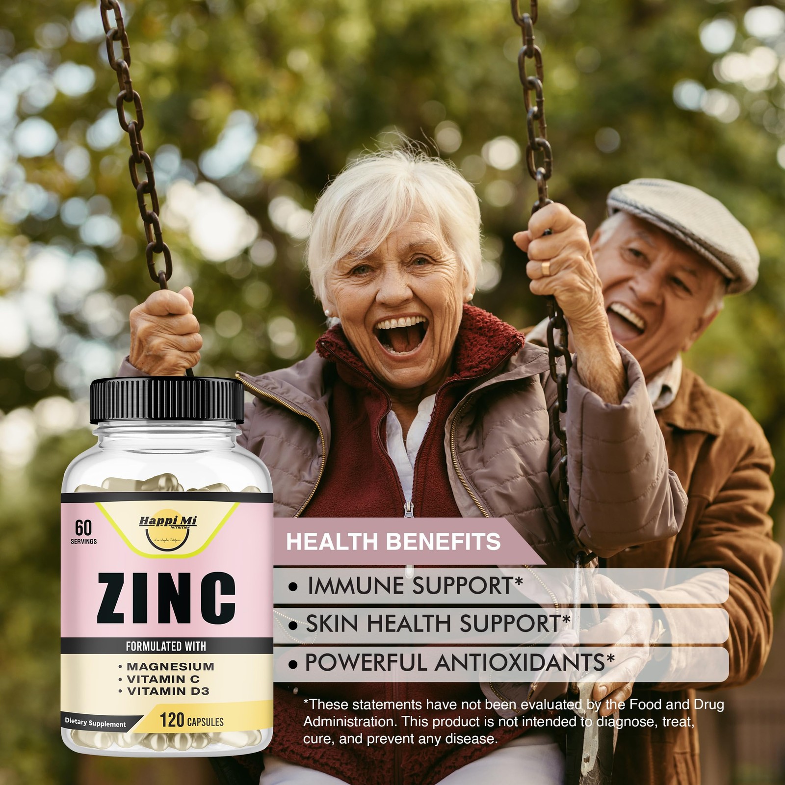 Happi Mi Nutrition Zinc, Zinc 100mg, Magnesium 120 Count (Pack of 1)