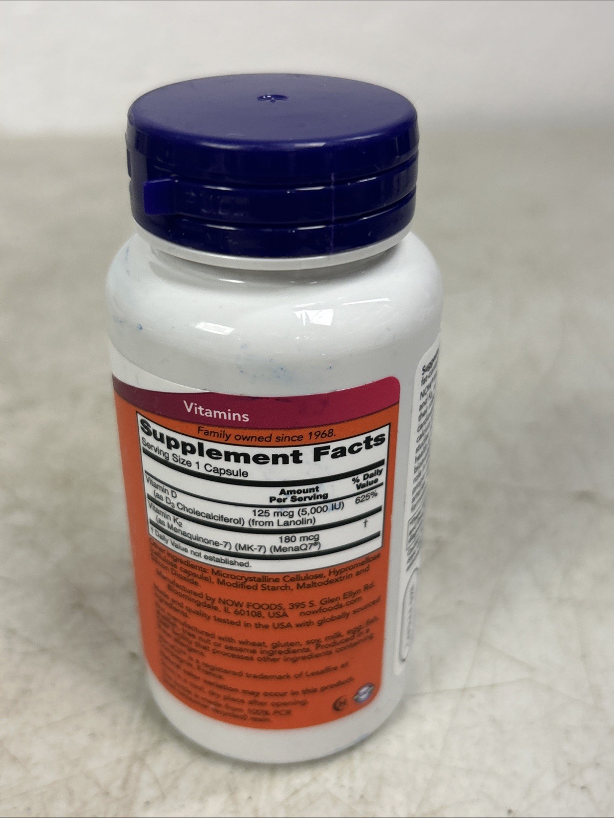 NOW FOODS Mega D-3 & MK-7 120 Veg Capsules Exp 04/2029