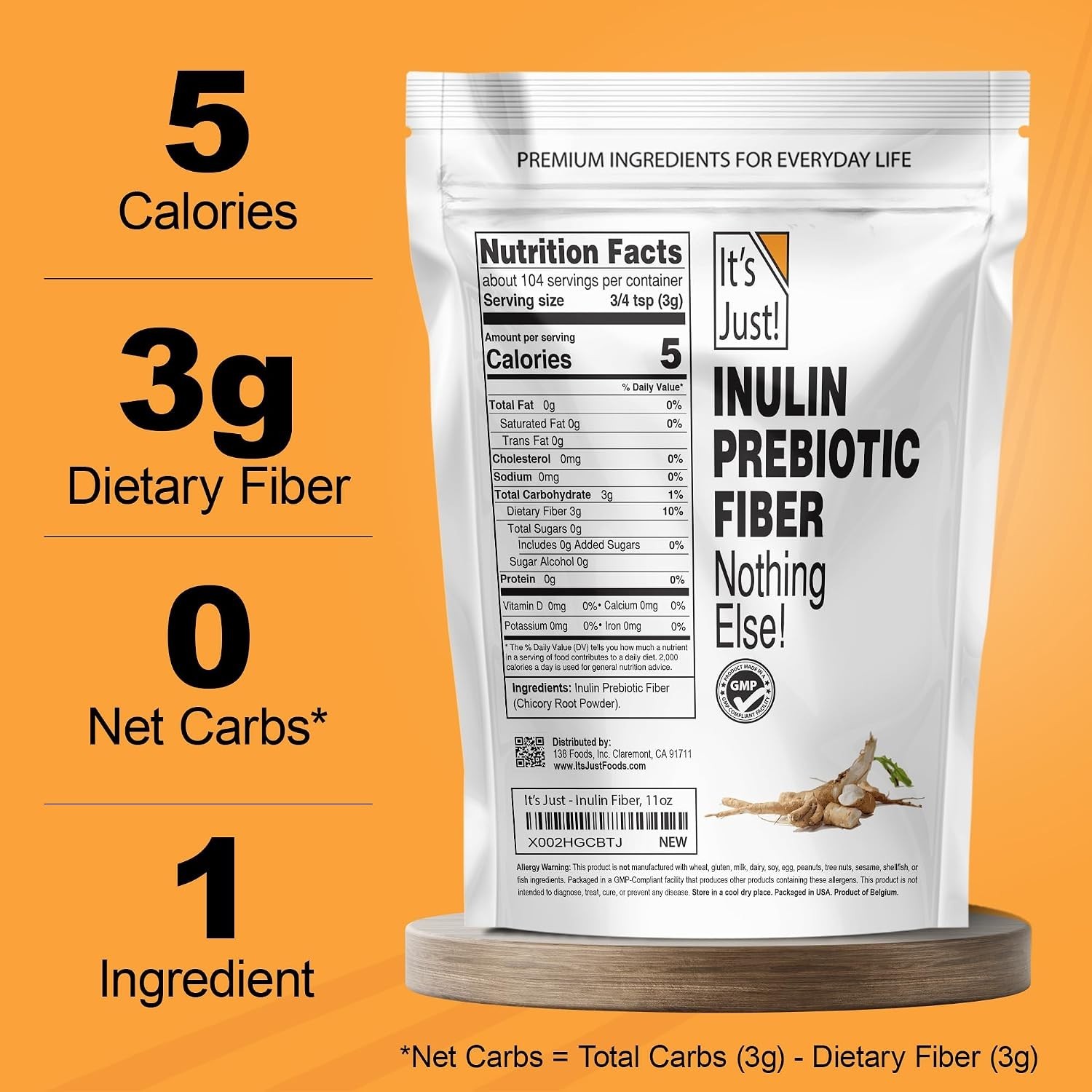 Chicory Root Inulin Powder – Gluten-Free, Water-Soluble Prebiotic Fiber, 2 lbs