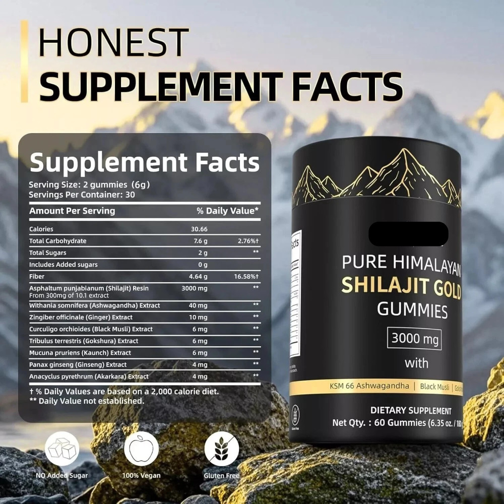 Himalayan Shilajit GOLD Gummies, Organic, Extremely Potent 3000 mg, Fulvic Acid