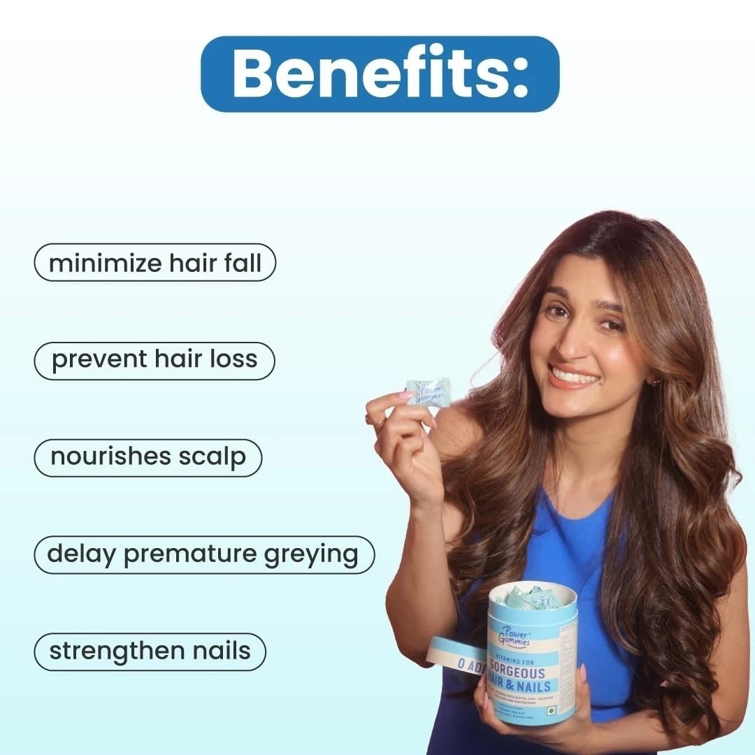 Power Gummies Biotin Hair Gummies for Stronger Shinier Hair & Nails 60 Days Pack