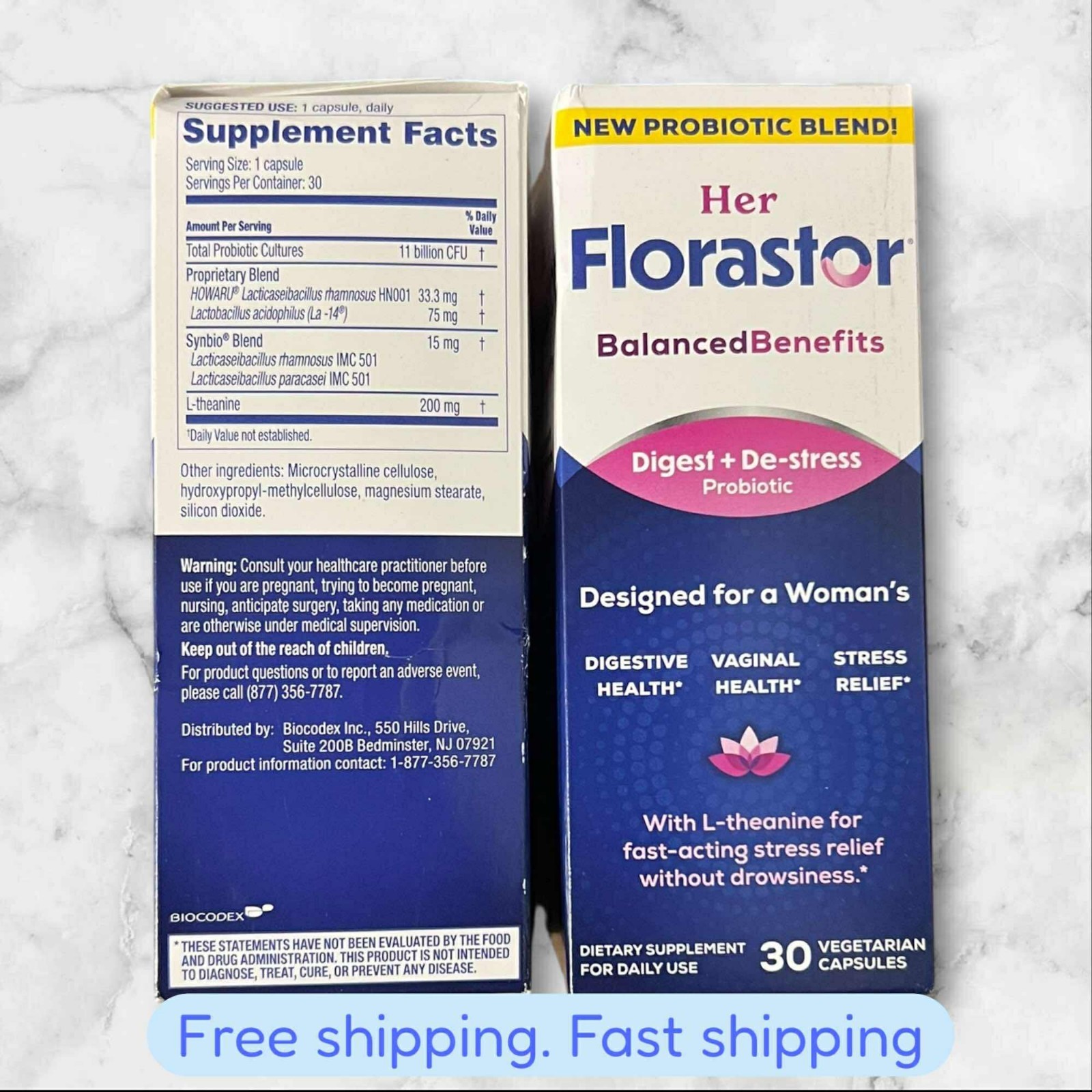 LOT OF 2 HER FLORASTOR BALANCED BENEFITS DIGEST DE-STRESS PROBIOTIC 30ct 2026+