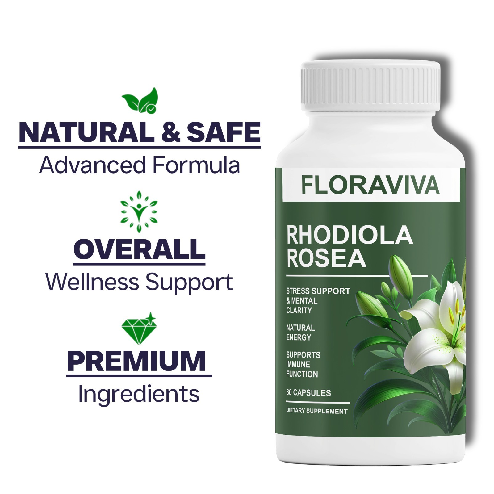 5-Pack Rhodiola Rosea Capsules – Floraviva for Energy, Focus, Mood