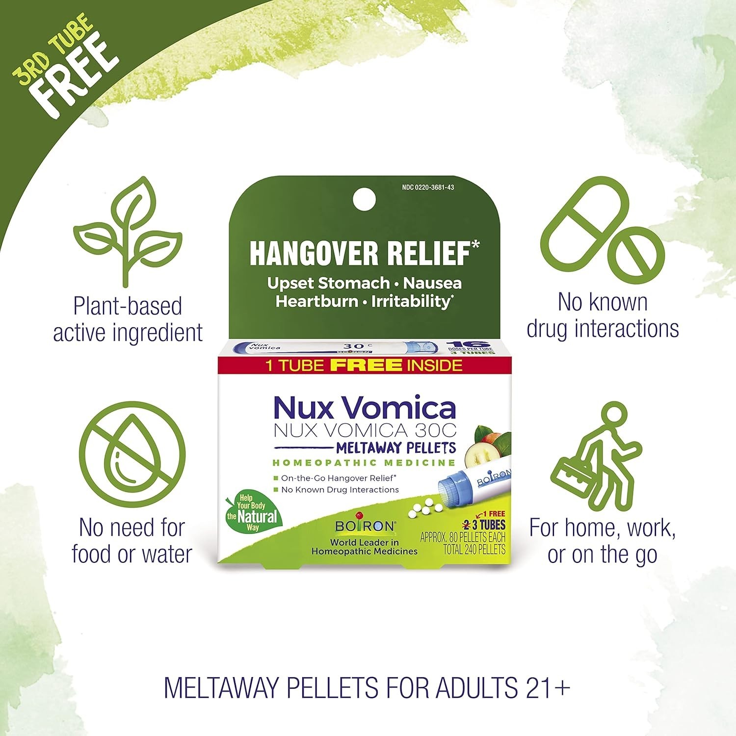 Non-Drowsy Homeopathic Hangover Relief – 240 Fast-Dissolving Pellets – 3 Count
