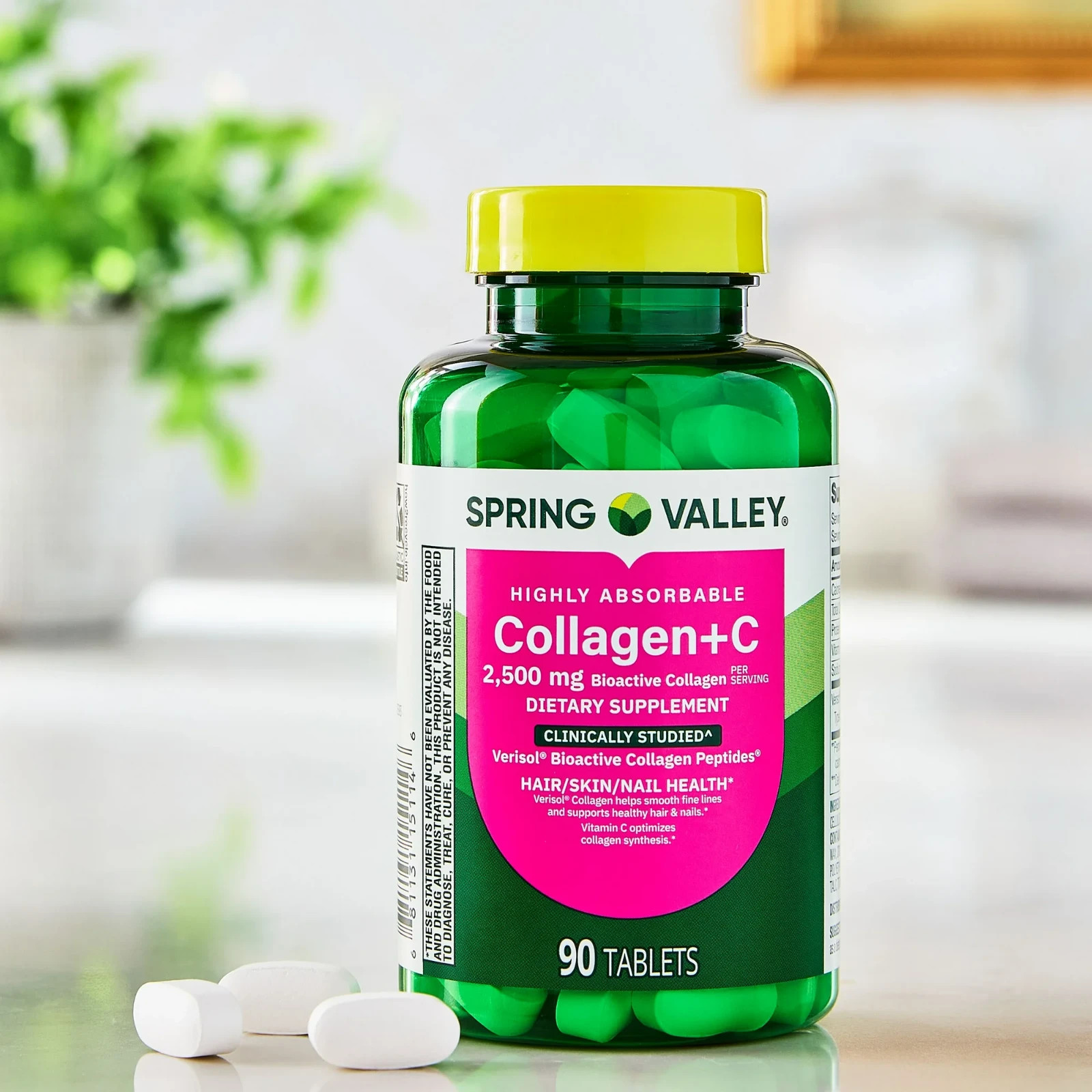 Spring Valley Highly Absorbable Collagen + C Tablets Dietary 2,500 mg, 90 Count