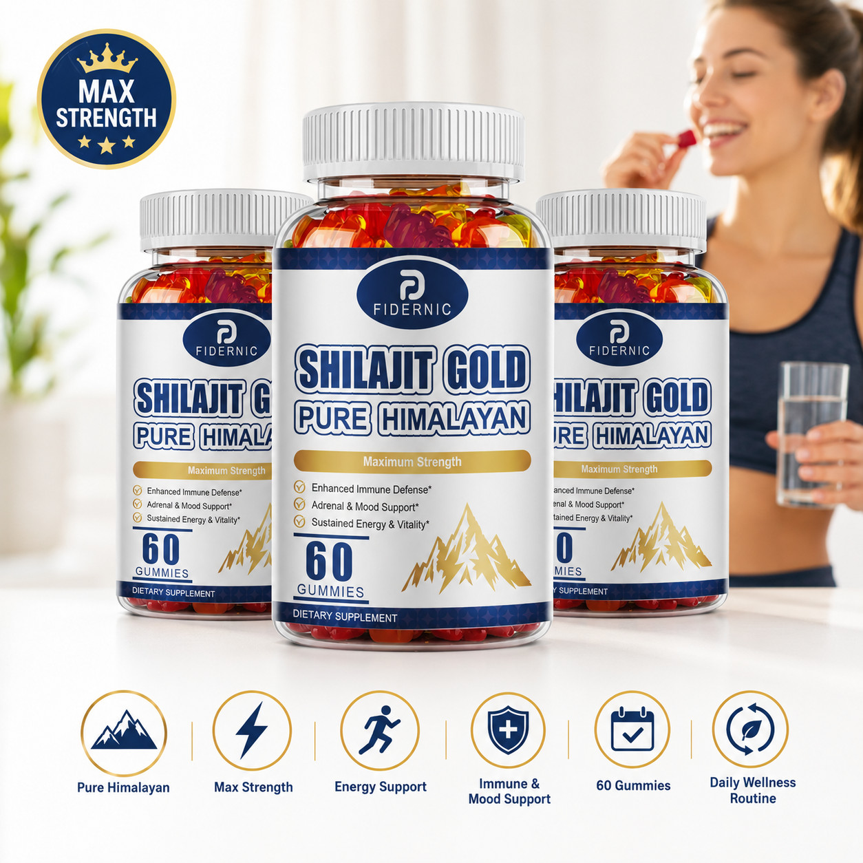1/2/3 Bottle Shilajit Gold Gummies Max Strength 60 Count Dietary Supplement
