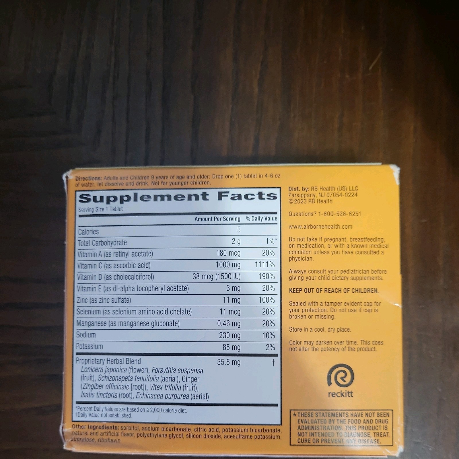Airborne Immune Support Effervescent Tablets Zesty Orange, 30ct, EXP 04/2027
