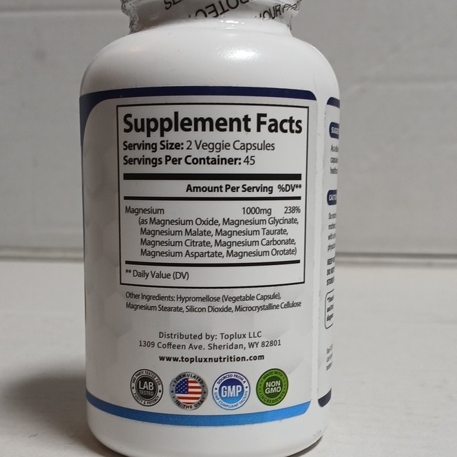 Toplux Nutrition Magnesium Complex 1000mg Non-GMO 90 Veggie Capsules