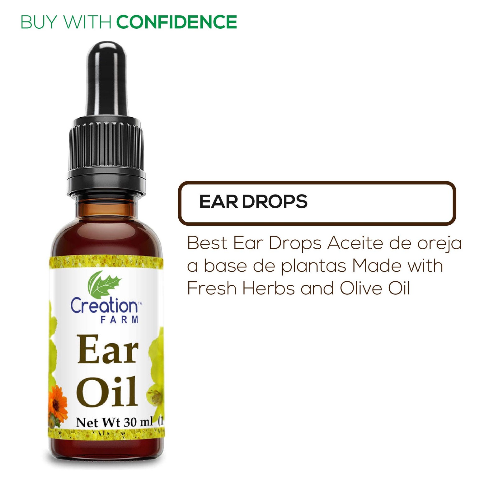 Creation Farm Ear Oil Drops with Mullein, Calendula, 1.01 Fl Oz (Pack of 1)