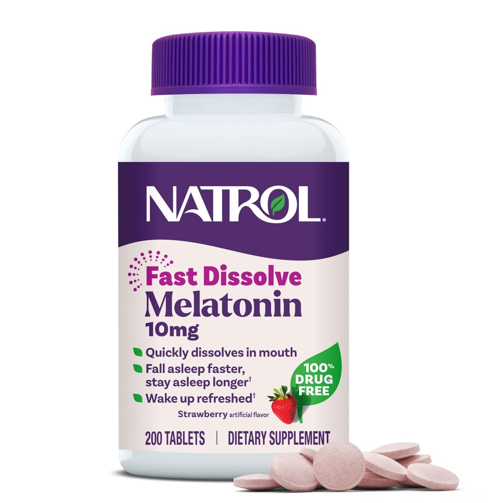 Melatonin 10mg Fast Dissolve Tablets – Strawberry Flavor, 200 Count | Sleep Aid,