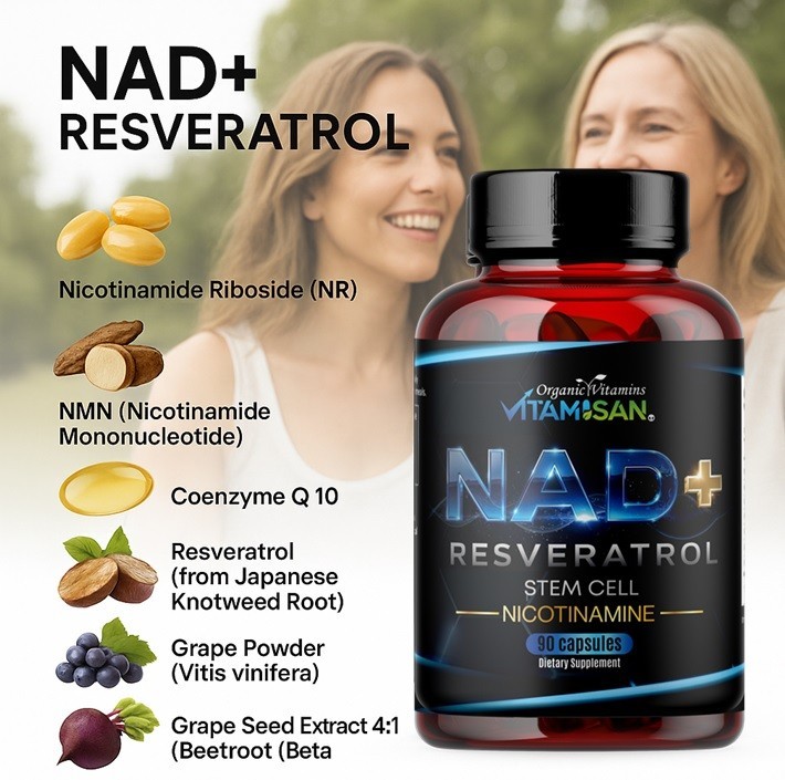 NAD+ Supplement for Anti-Aging Energy Focus & Nicotinamide Riboside Resveratrol