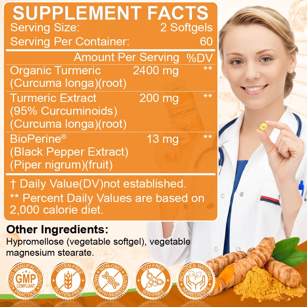 Turmeric Curcumin 2600mg w/ BioPerine Black Pepper Triple Strength Capsules-
