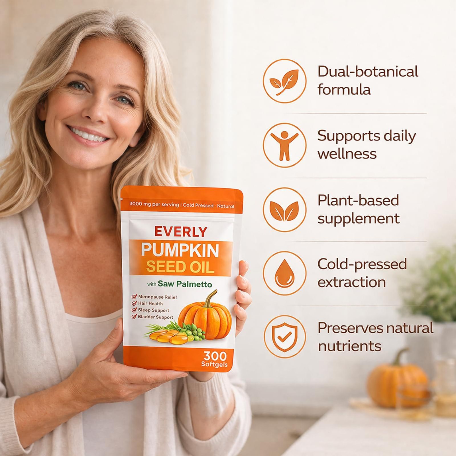Everly Pumpkin Seed Oil with Saw Palmetto 300 Softgels Daily Nutrients