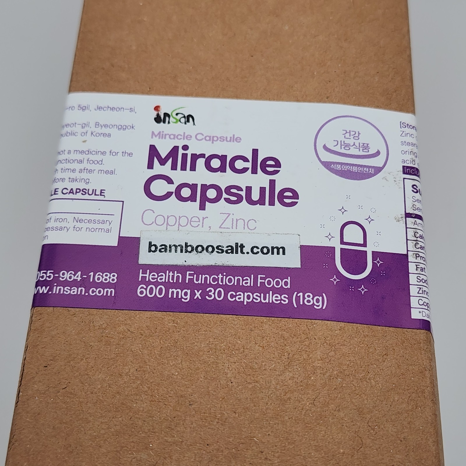 INSAN Miracle Capsules 9X Roasted Bamboo Salt Korean Herbal Supplement 30ct