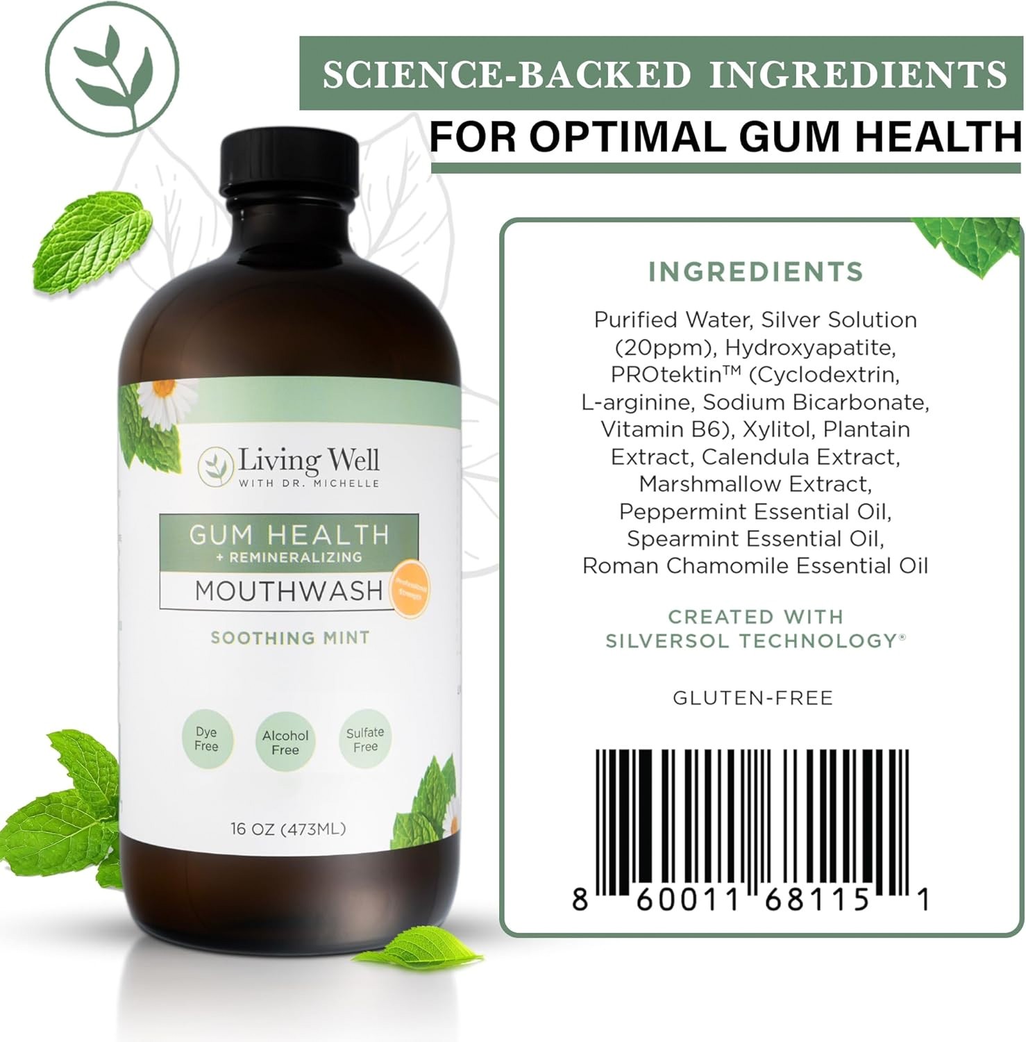 Remineralizing Mouthwash Hydroxyapatite Mint Fresh Breath (Soothing Mint)