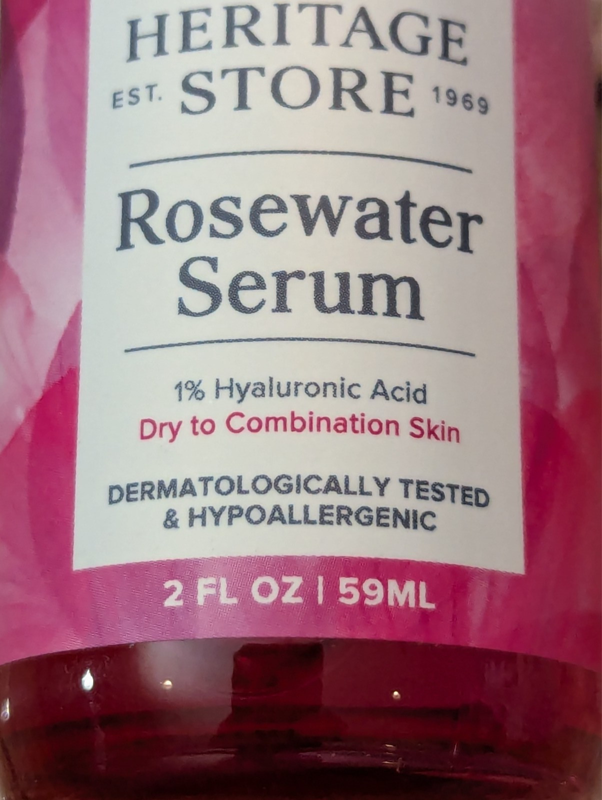 Heritage Store Rosewater Serum 1% Hyaluronic Acid 2 fl oz exp: 07/2027