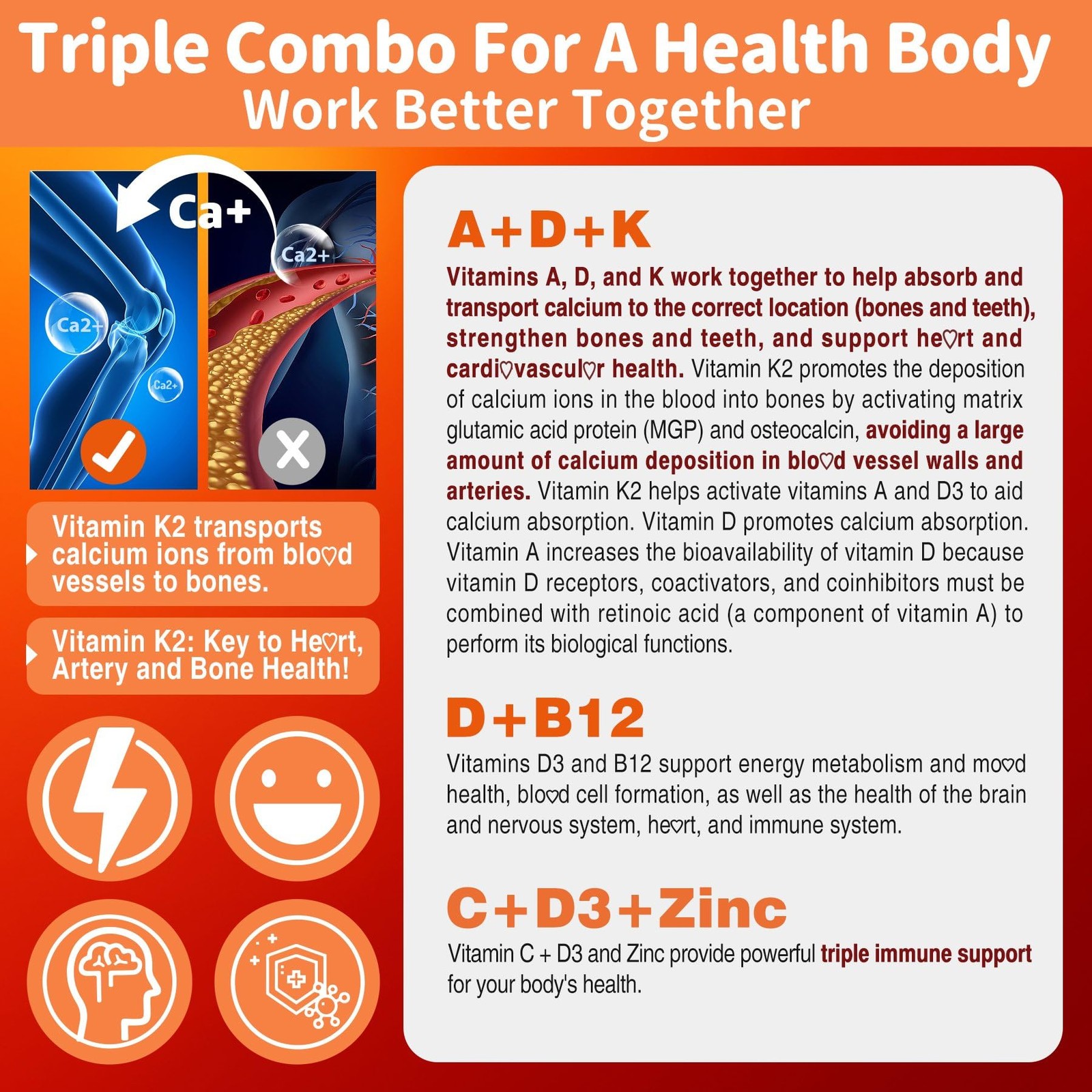 Sugar-Free ADK+Vitamin B12 Gummies – Vitamin D3 K2 60 Count (Pack of 2)