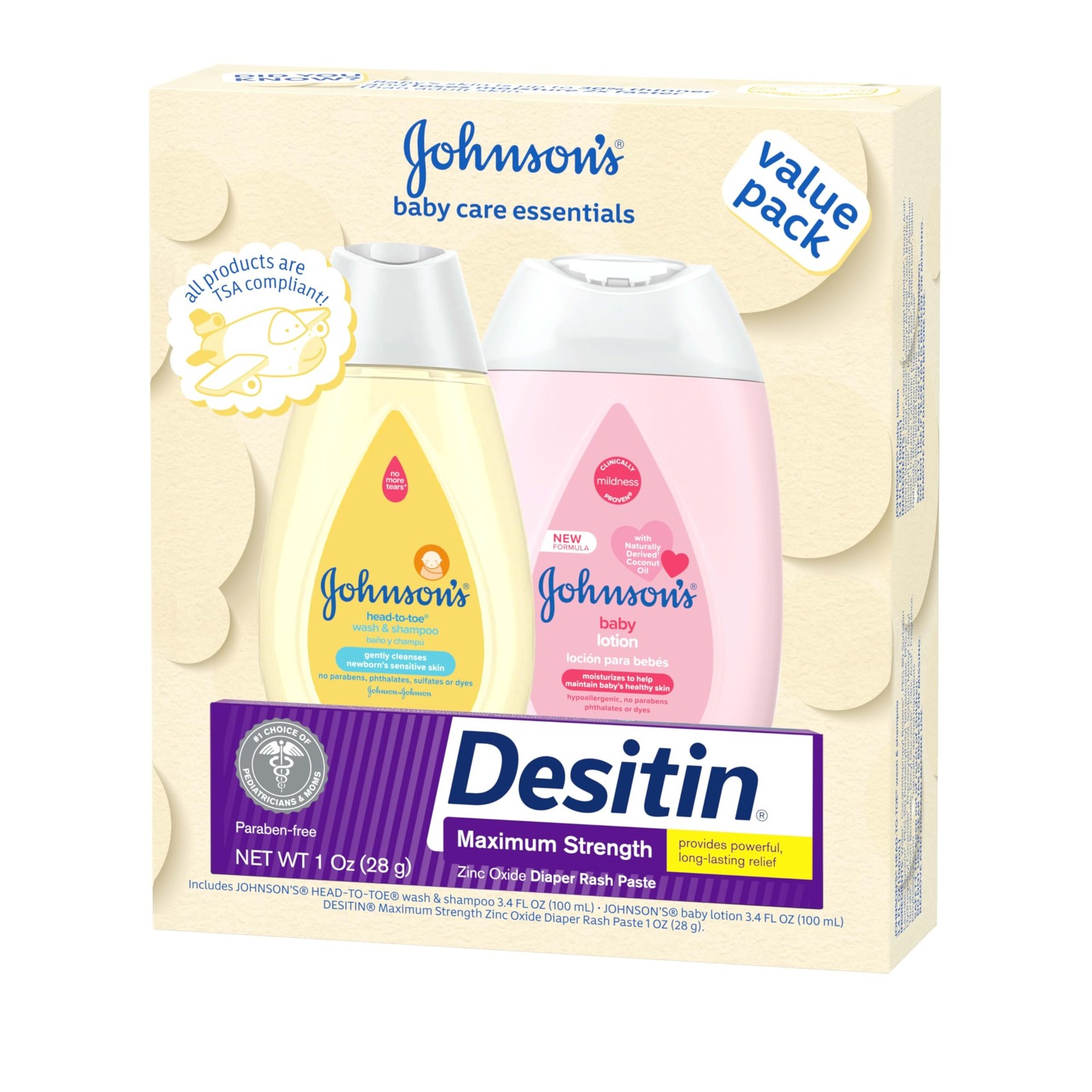 Johnson’s Baby Care Essentials Gift Set, Body Lotion, & Zinc Oxide Diaper Ras…