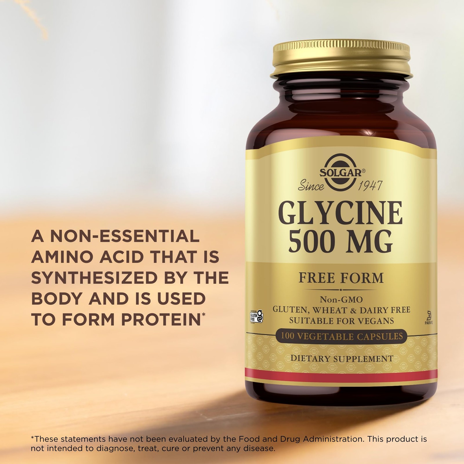 Solgar Glycine 500 mg – 100 100 Count (Pack of 1), Standrd Packaging