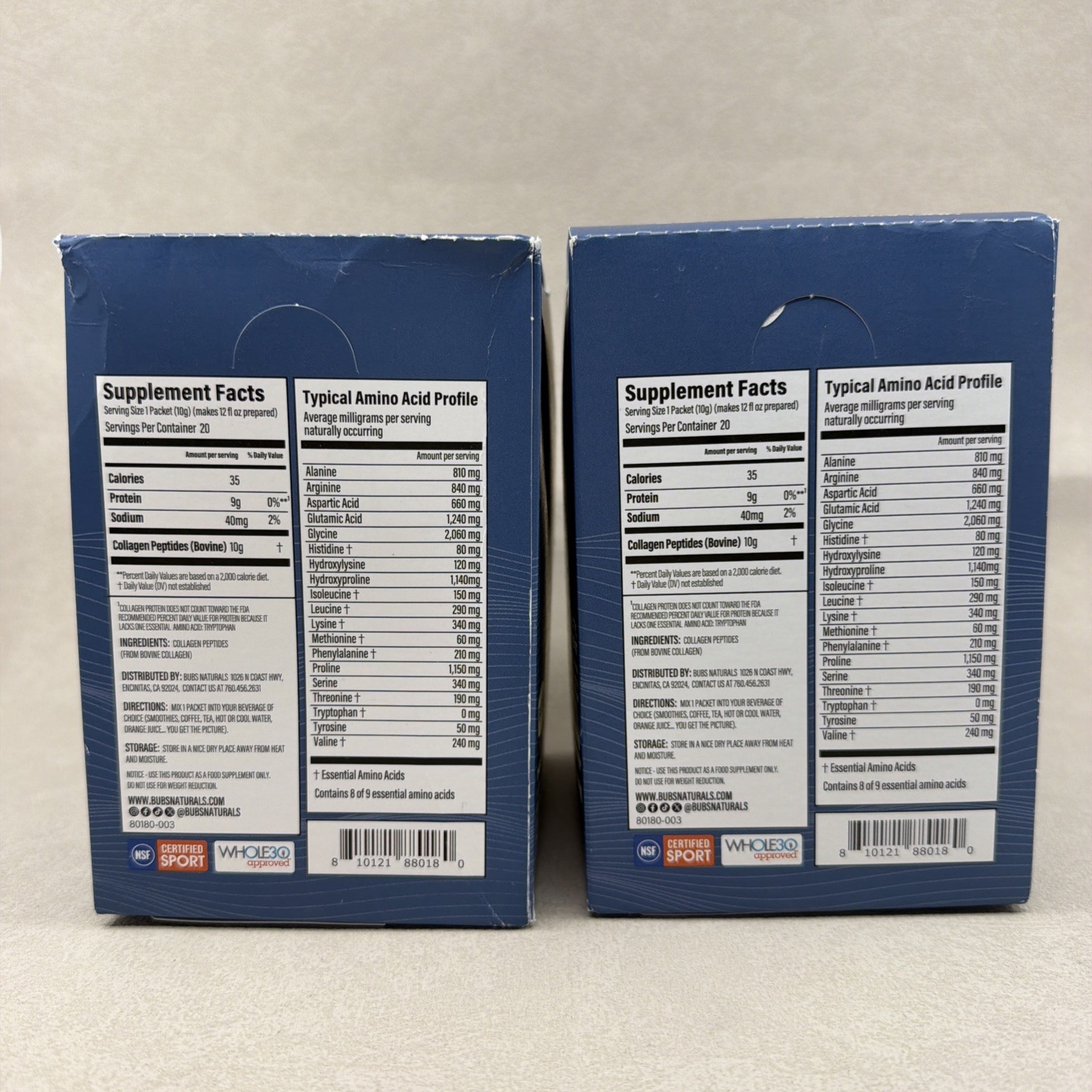 BUBS Naturals Unflavored Collagen Peptides Powder Packets 40 Packets New Exp ‘28