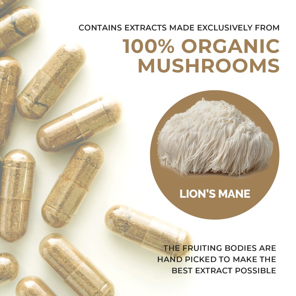 Real Mushrooms Organic Lions Mane Mushroom Capsules 120 Count Exp 02/2027