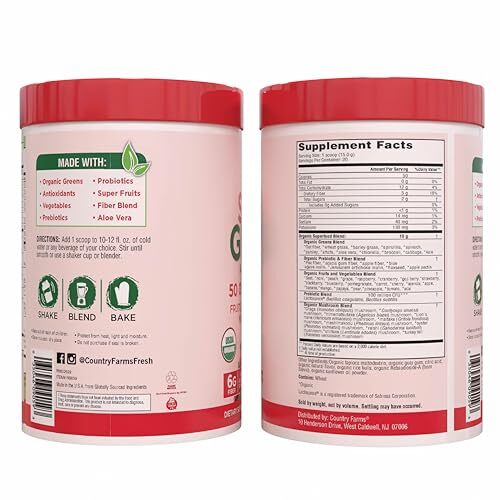 Country Farms Super Greens Organic Drink Mix 50 Superfoods 10.6 Ounce