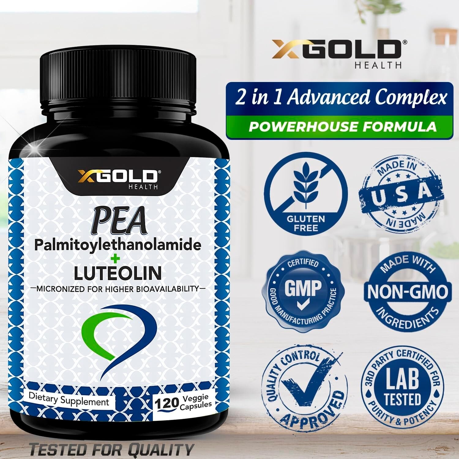 Palmitoylethanolamide 630 mg + Luteolin Standardized 98%- Micronized Pea 99% …