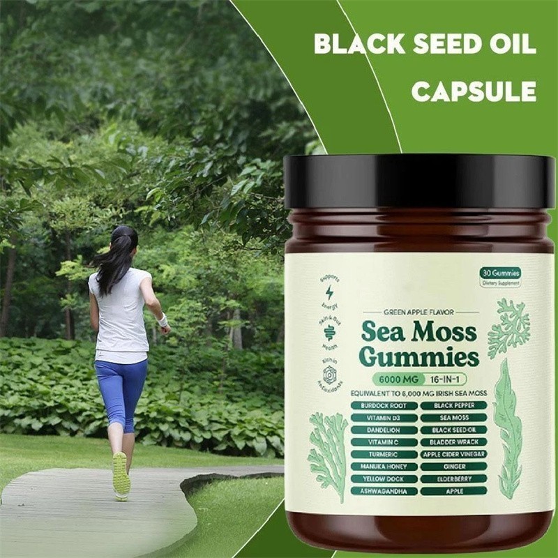 16-in-1 Organic Sea Moss Gummy Irishmoss Extract 6000Mg | Green Apple Flavor US
