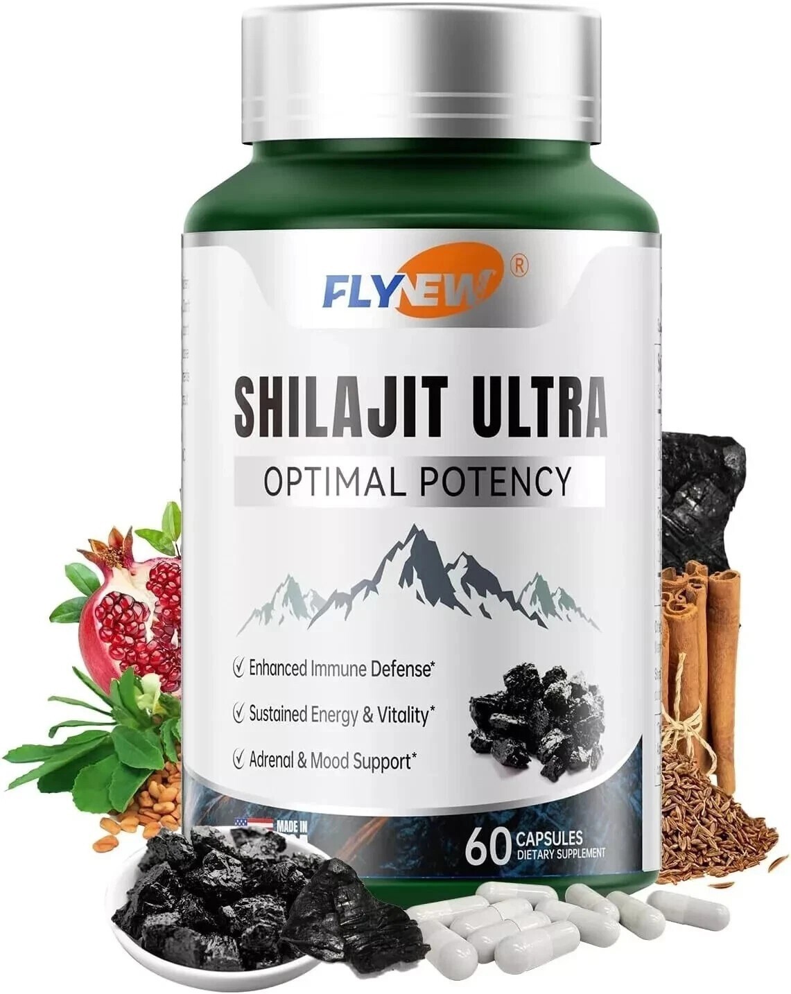 Flynew Shilajit Ultra Optimal Potency, Energy& Vitality, Shilajit L-arginine NEW