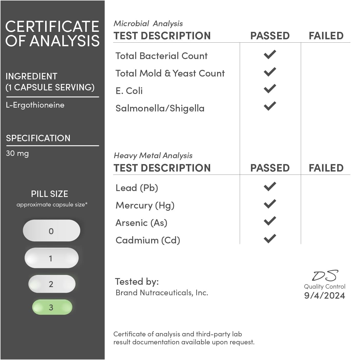 Ergothioneine Supplement (EGT) 30Mg of Pure, Plant-Based L-Ergothioneine per Cap