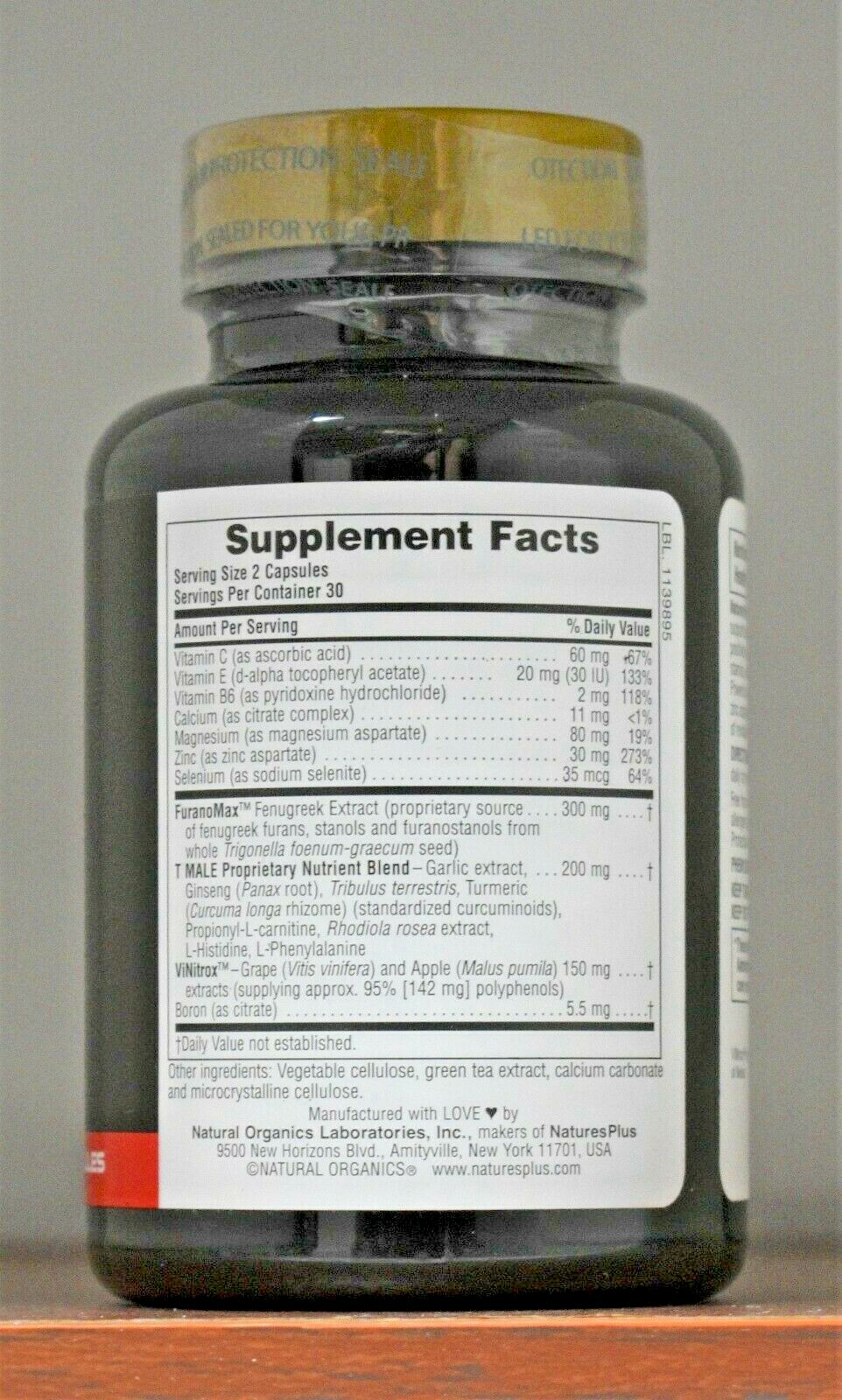 Nature’s Plus T Male Testosterone Boost For Men Male Performance 60 Capsules
