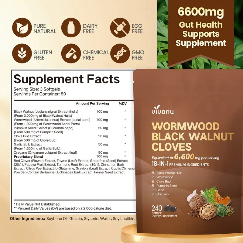 VIVONU Wormwood Black WalnutCloves Capsules – Boost Metabolism & Enhance Energy