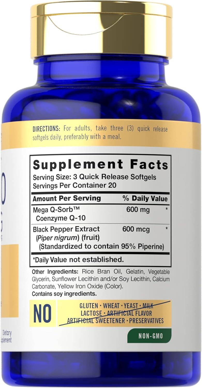 Carlyle Coq10 600 Mg Softgels 60 Count Mega Q-Sorb Coenzyme Q-10