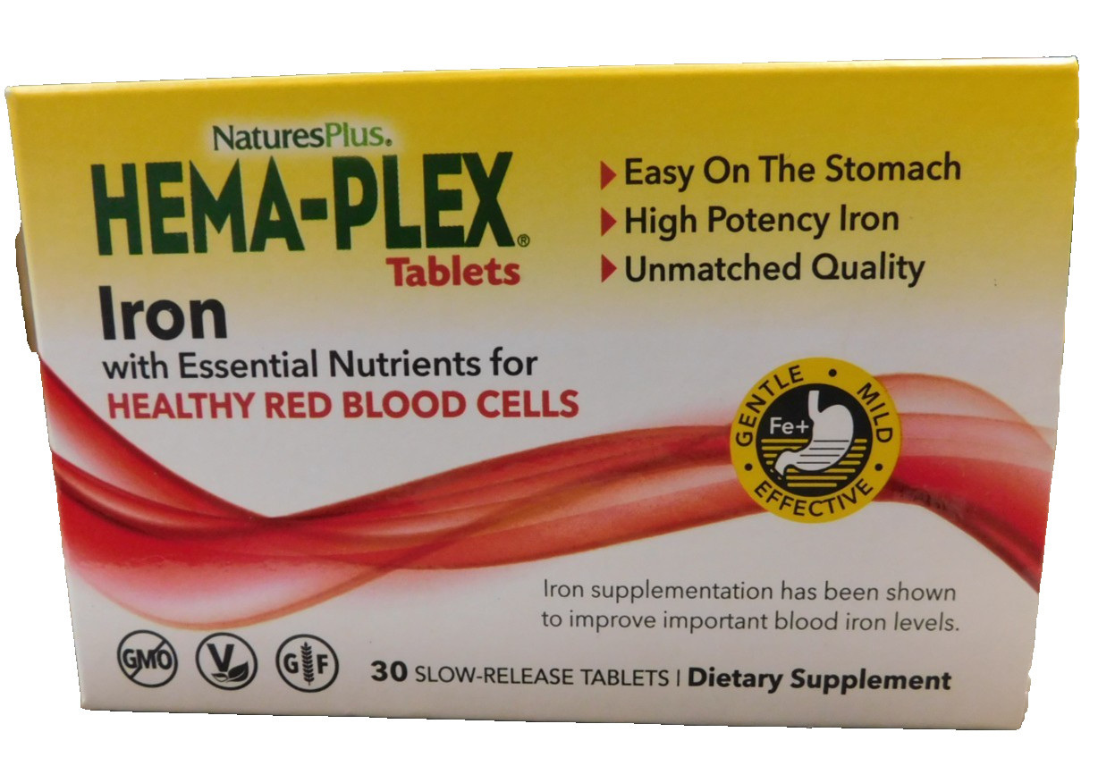 Natures Plus Iron Hema-Plex 30 Slow Release Tablets-07/2028