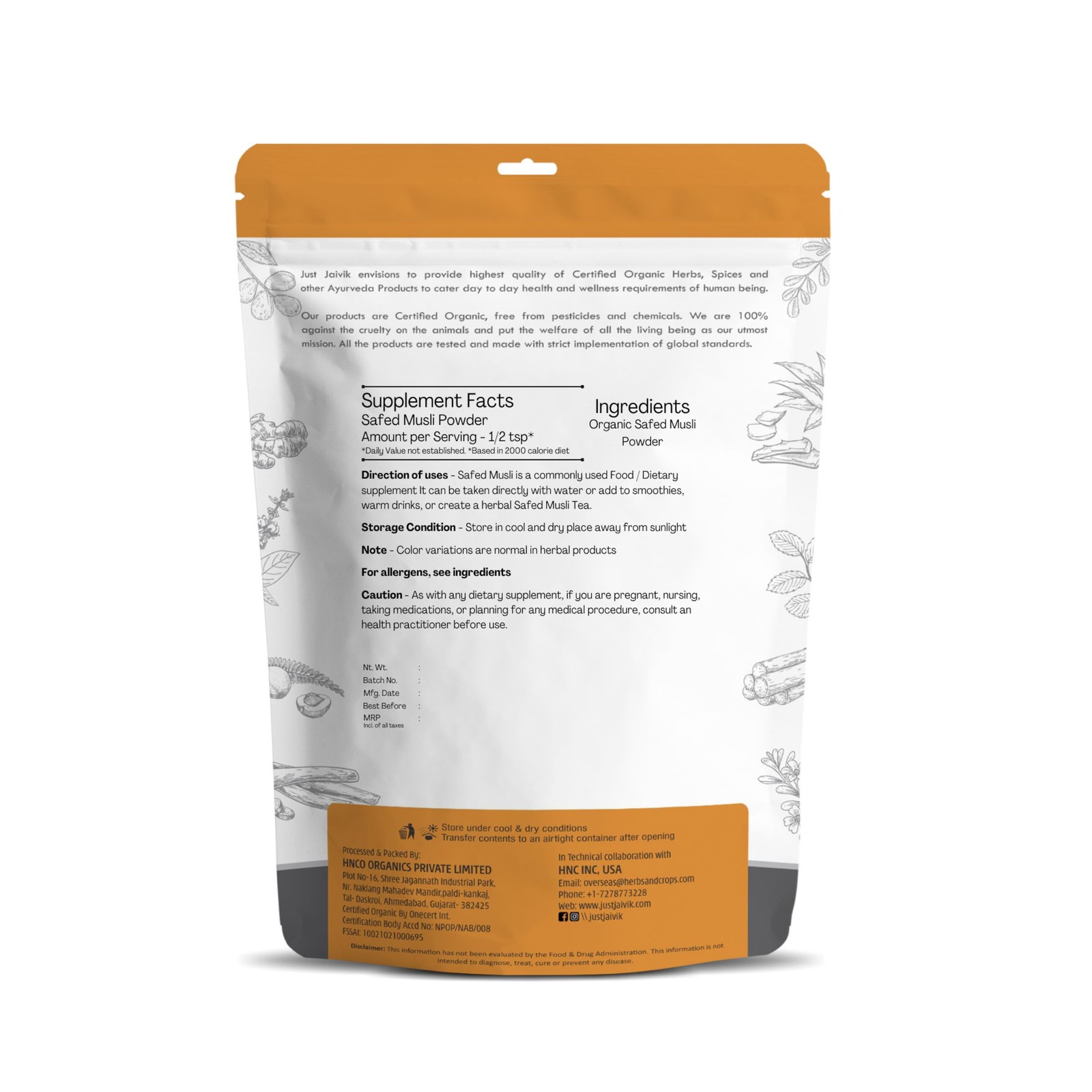 100% Organic Safed Musli Powder – Chlorphytum Borivillianum 227 GMS / 1/2 LB …