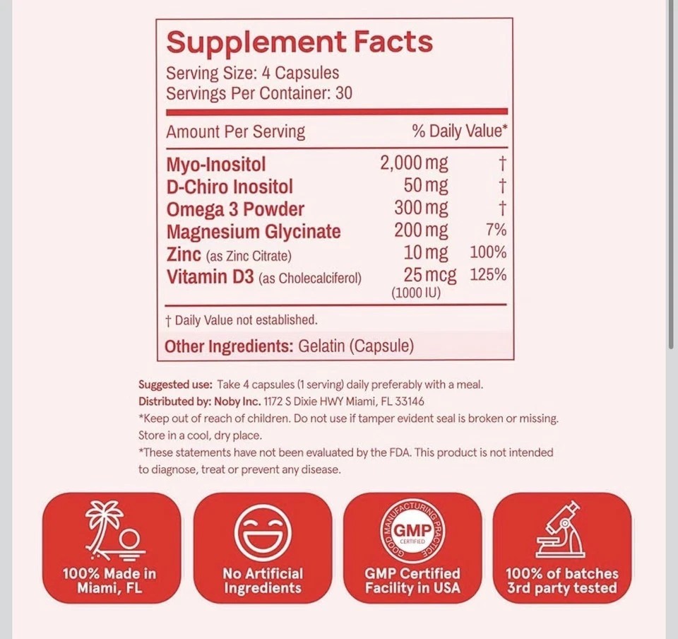 2 BOTTLES-Peach Perfect Inositol Multivitamin Myo&D-Chiro 40:1 Blend with Omega3