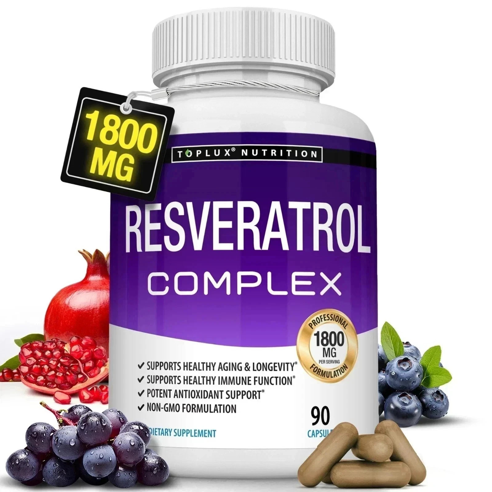 Resveratrol Supplement 1800 mg Antioxidant Complex – Highly Potent Natural Pills