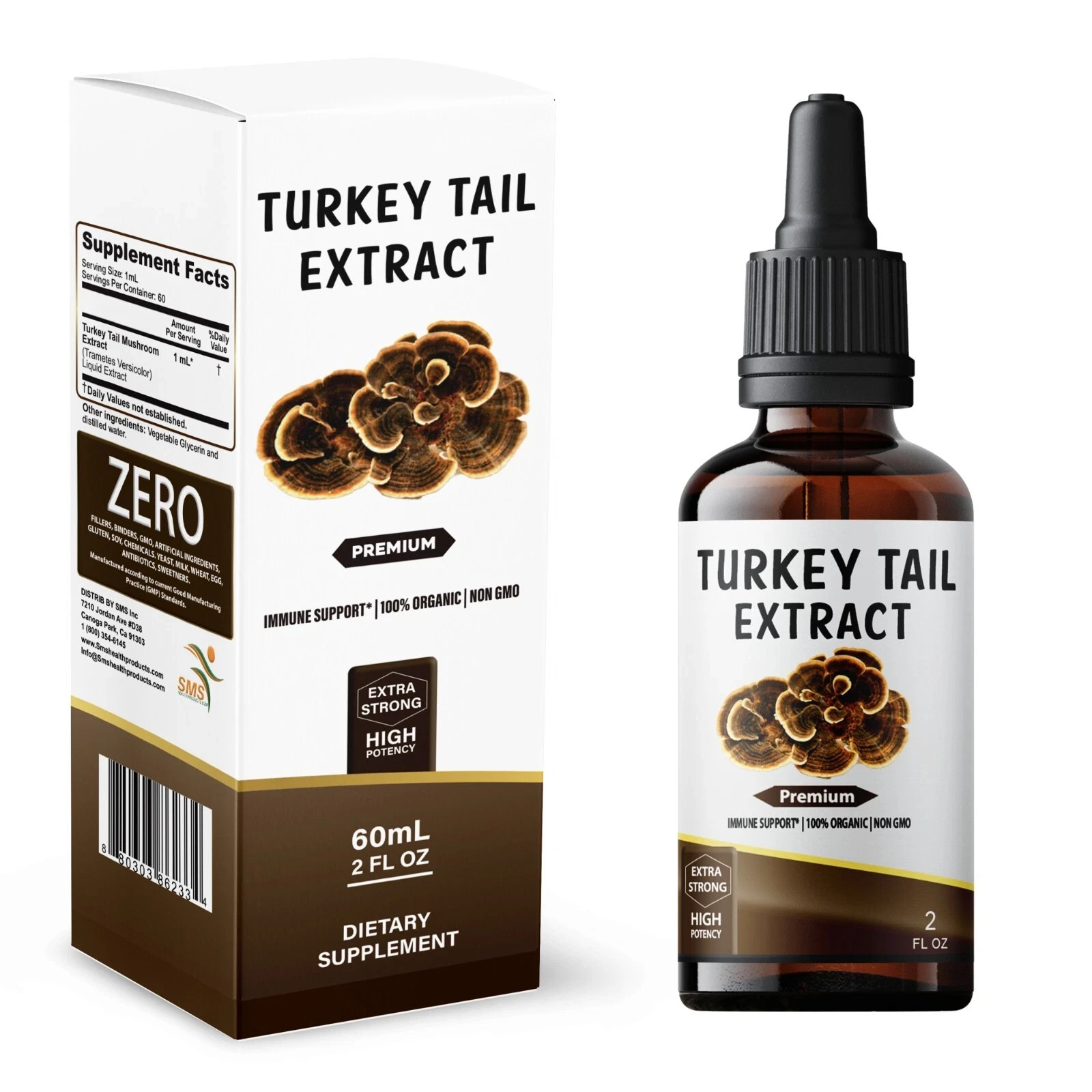 Turkey Tail Mushroom Extract Organic Strong Tincture Liquid Herbal Drops 2 Fl oz