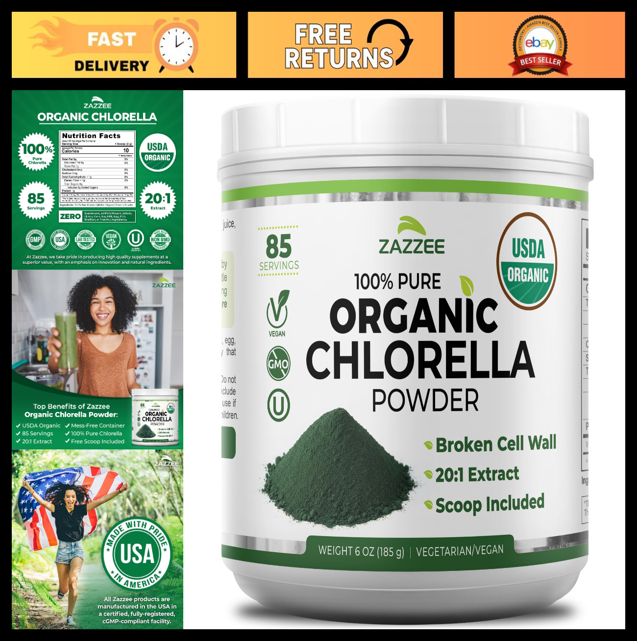 Organic Chlorella Powder 6 oz – Broken Cell Wall, Nutrient-Dense Superfood, Non-